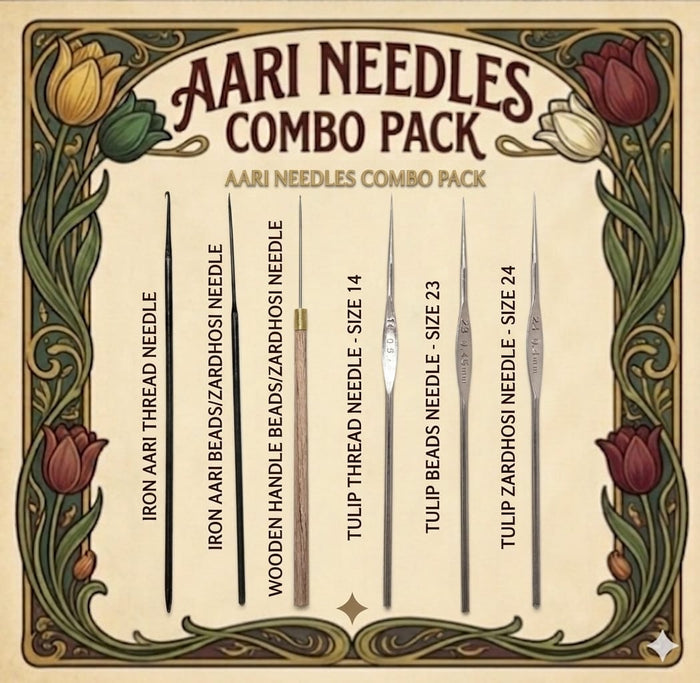 Premium Aari Embroidery Needles Combo Pack (6-Piece Set) – Iron, Wooden, and Tulip Needles