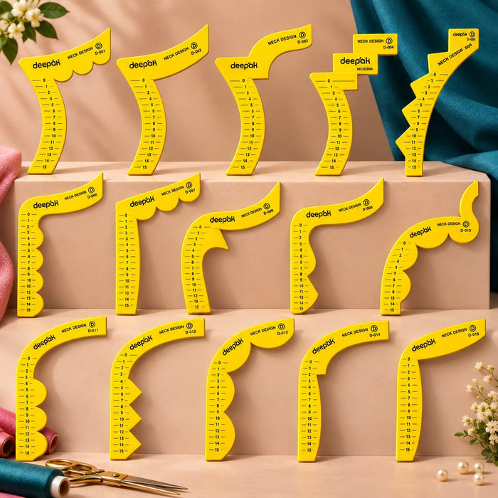 Deepak Acrylic Neck Design Scale Set (15-Piece Template Kit)